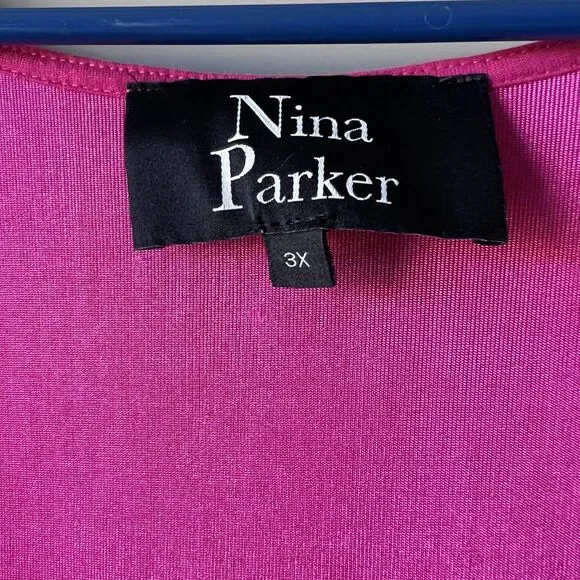 Nina Parker Dress Womens 3X Pink Red Colorblock Sleeveless Ruched Tulip Hem Maxi - Picture 5 of 9